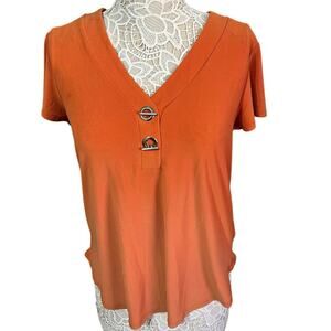 89th & Madison Apricot Colored Short Sleeve Top- Womens Size Large- Classy